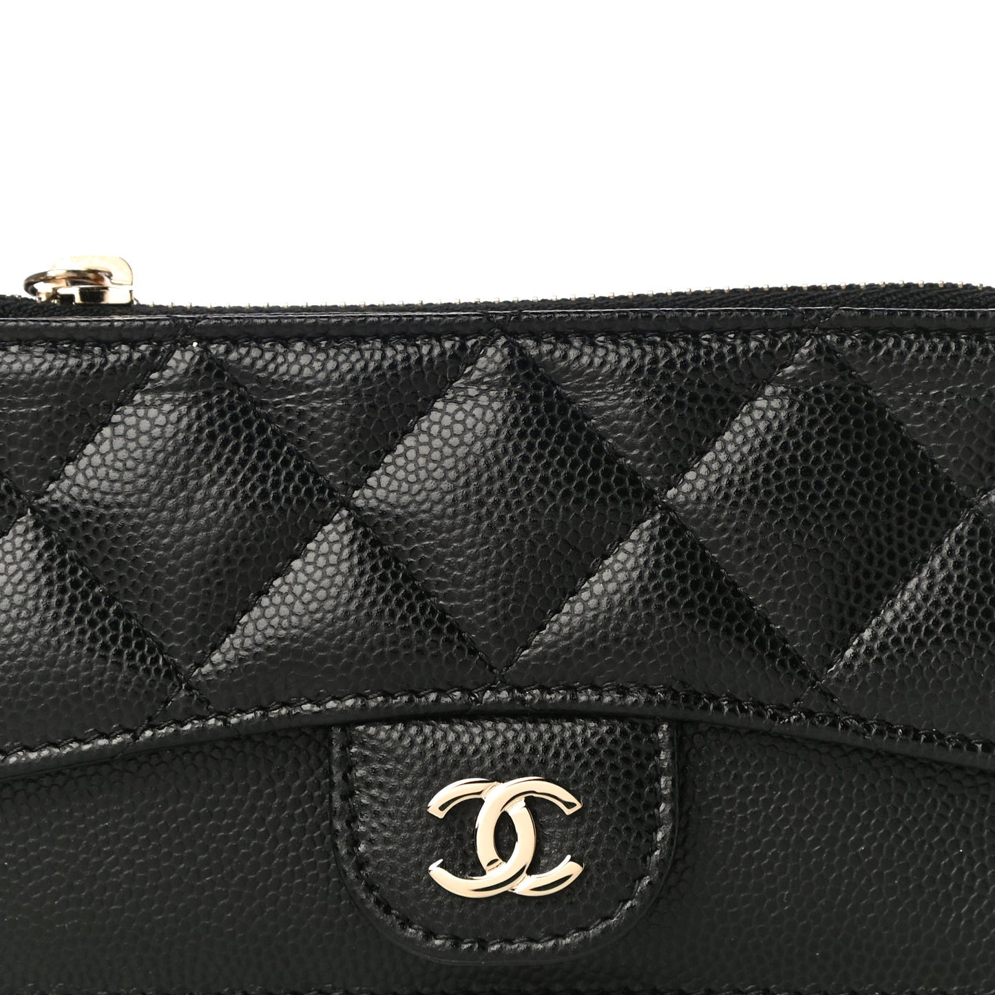 Caviar Quilted Flap Zip Card Holder Black