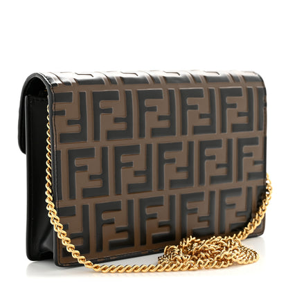 Fendi Vitello Cruise F is Fendi Bi-Color FF 1974 Embossed Medium Envelope Wallet On Chain Black Maya 3 of 15