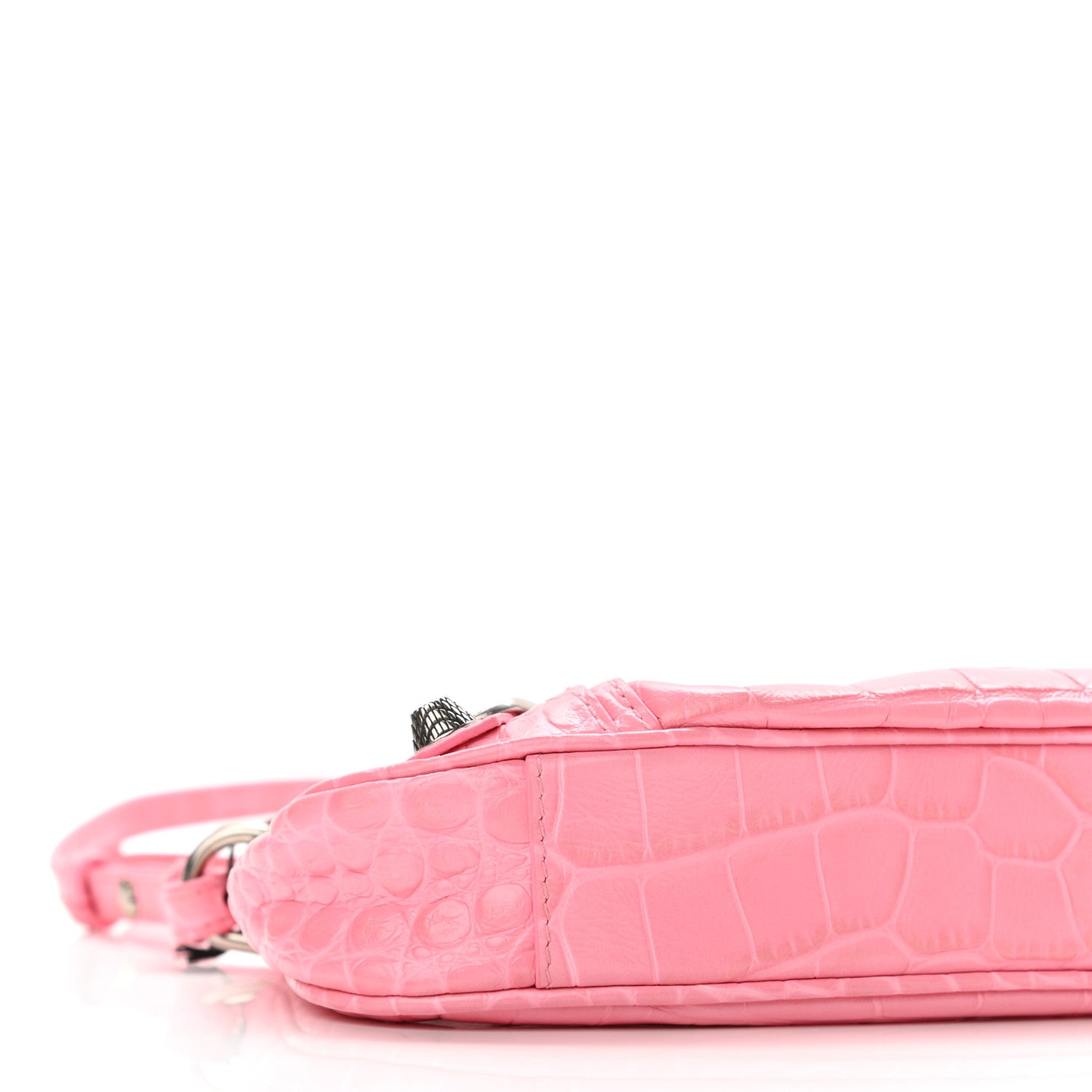 Balenciaga Extra Supple Calfskin Crocodile Embossed Le Cagole Mini Purse With Chain Sweet Pink 10 of 11