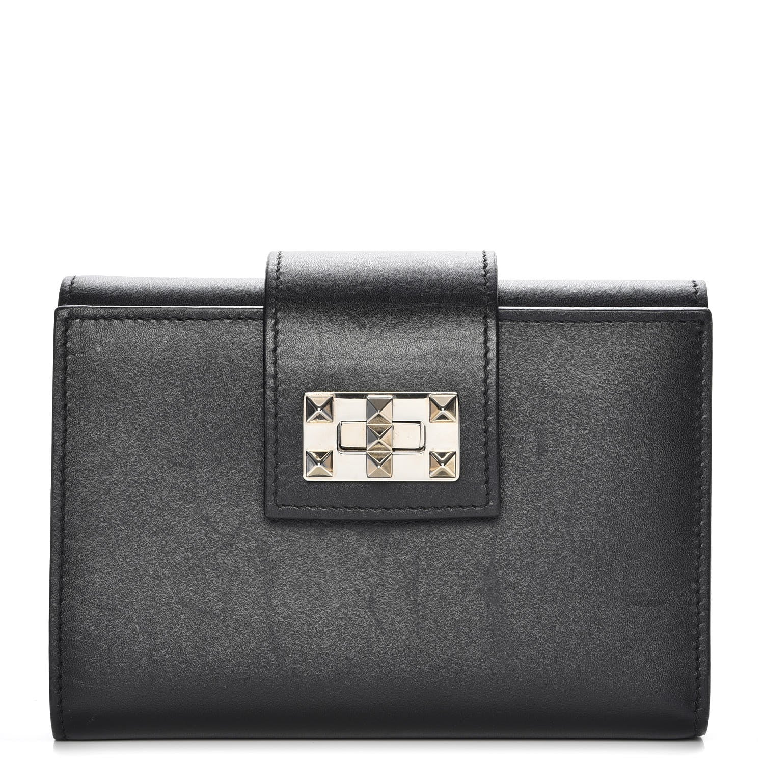 Valentino Garavani Vitello Rockstud Turn Lock Compact Wallet Black 1 of 10
