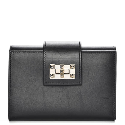 Valentino Garavani Vitello Rockstud Turn Lock Compact Wallet Black 1 of 10