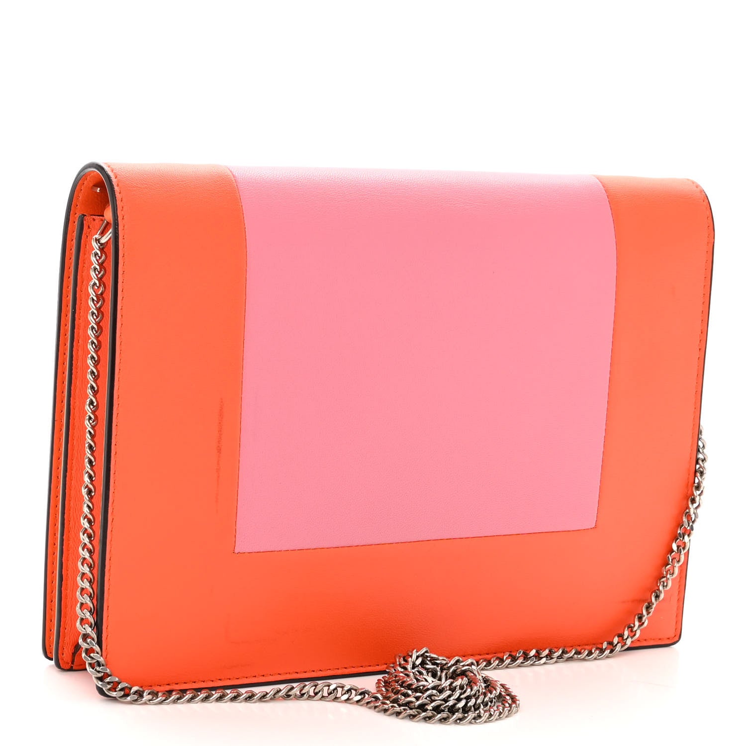 Celine Smooth Lambskin Frame Evening Chain Clutch Steel Orange Flamingo 3 of 9