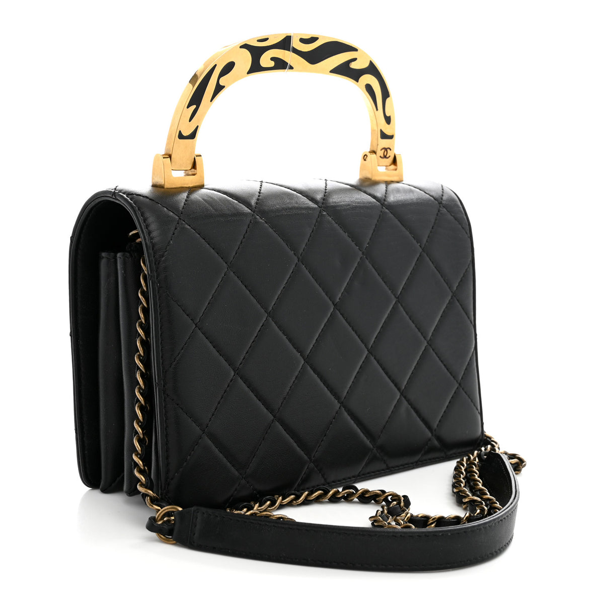 Lambskin Quilted Mini Art Nouvelle Flap Bag Black