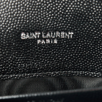 Saint Laurent Grain De Poudre Matelasse Chevron Monogram Envelope Chain Wallet Black 7 of 10