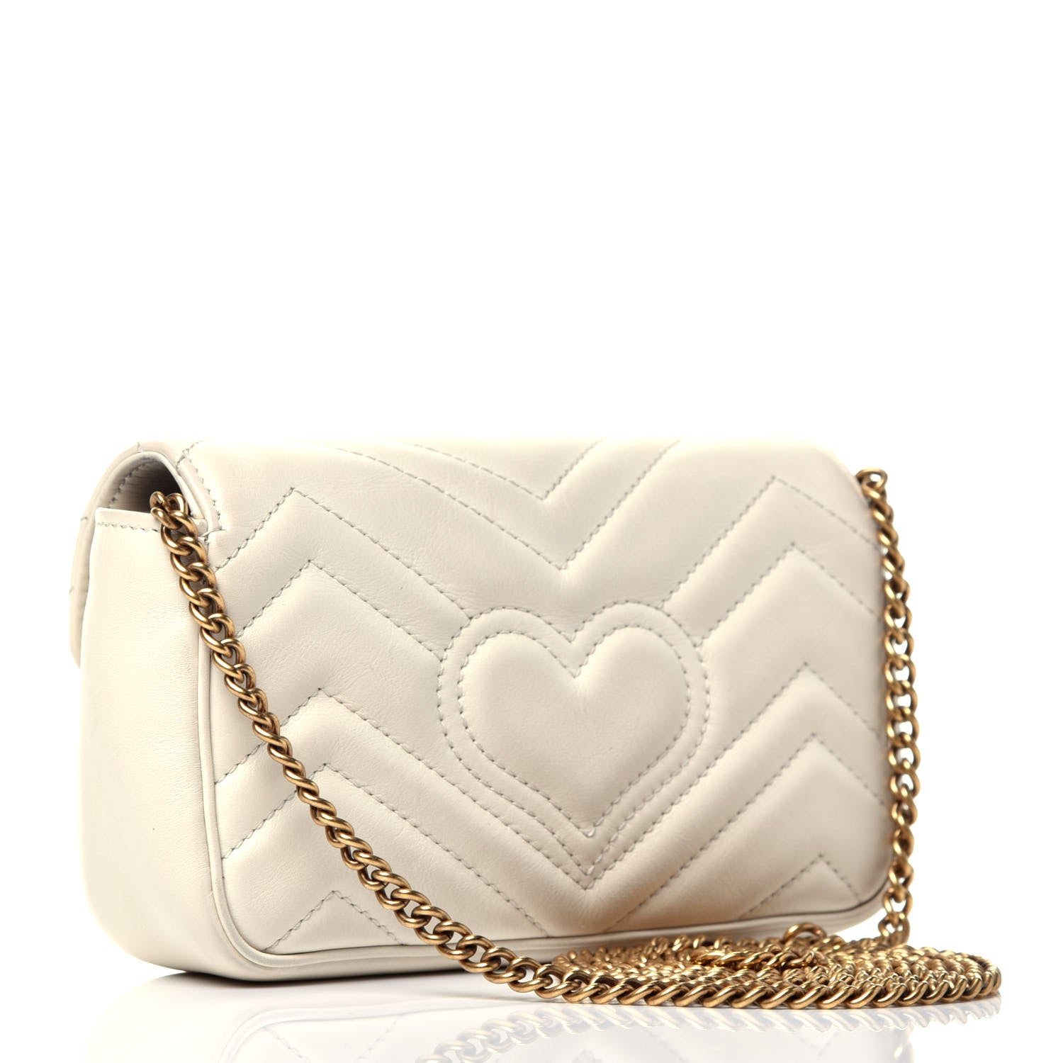 Gucci Calfskin Matelasse Super Mini GG Marmont Shoulder Bag White 3 of 9