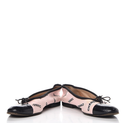 Chanel Printed Canvas Logo Ballet Flats 39.5 Pink Black 5 of 16