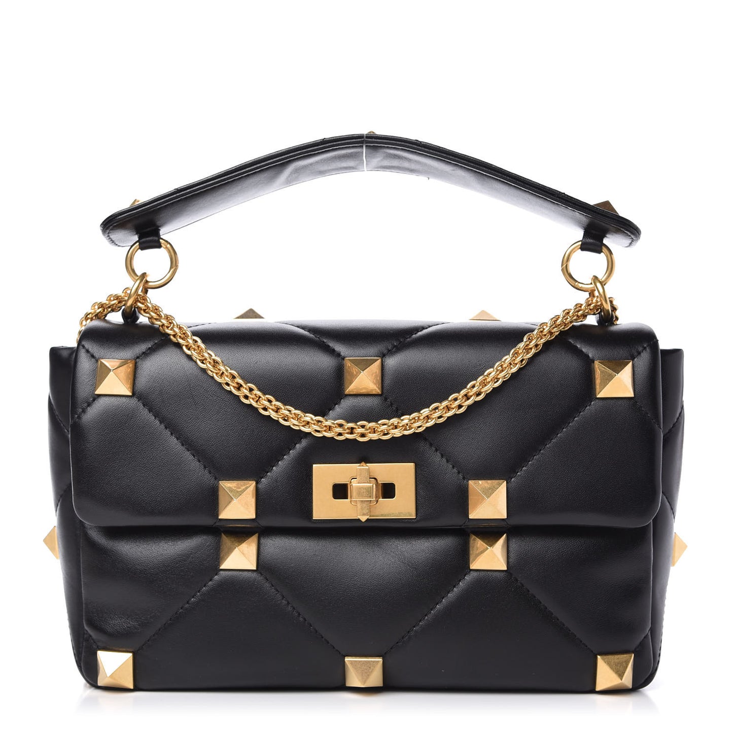 Nappa Large Roman Stud Shoulder Bag Black