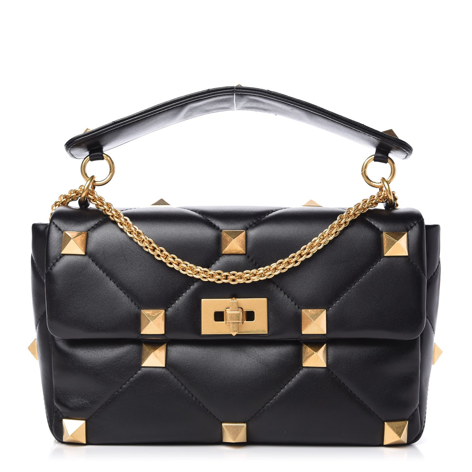 Valentino Garavani Nappa Large Roman Stud Shoulder Bag Black 1 of 9