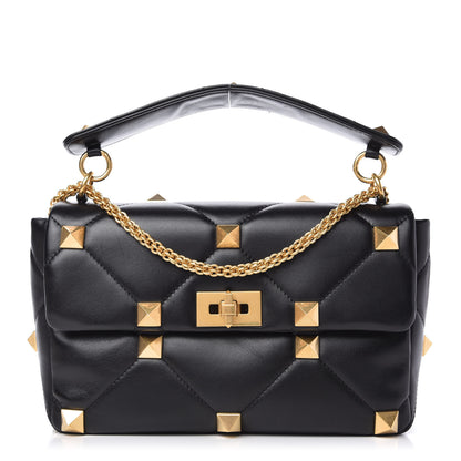 Valentino Garavani Nappa Large Roman Stud Shoulder Bag Black 1 of 9
