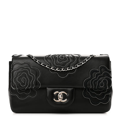 Chanel Lambskin Embroidered Camellia Follies Flap Black 1 of 12