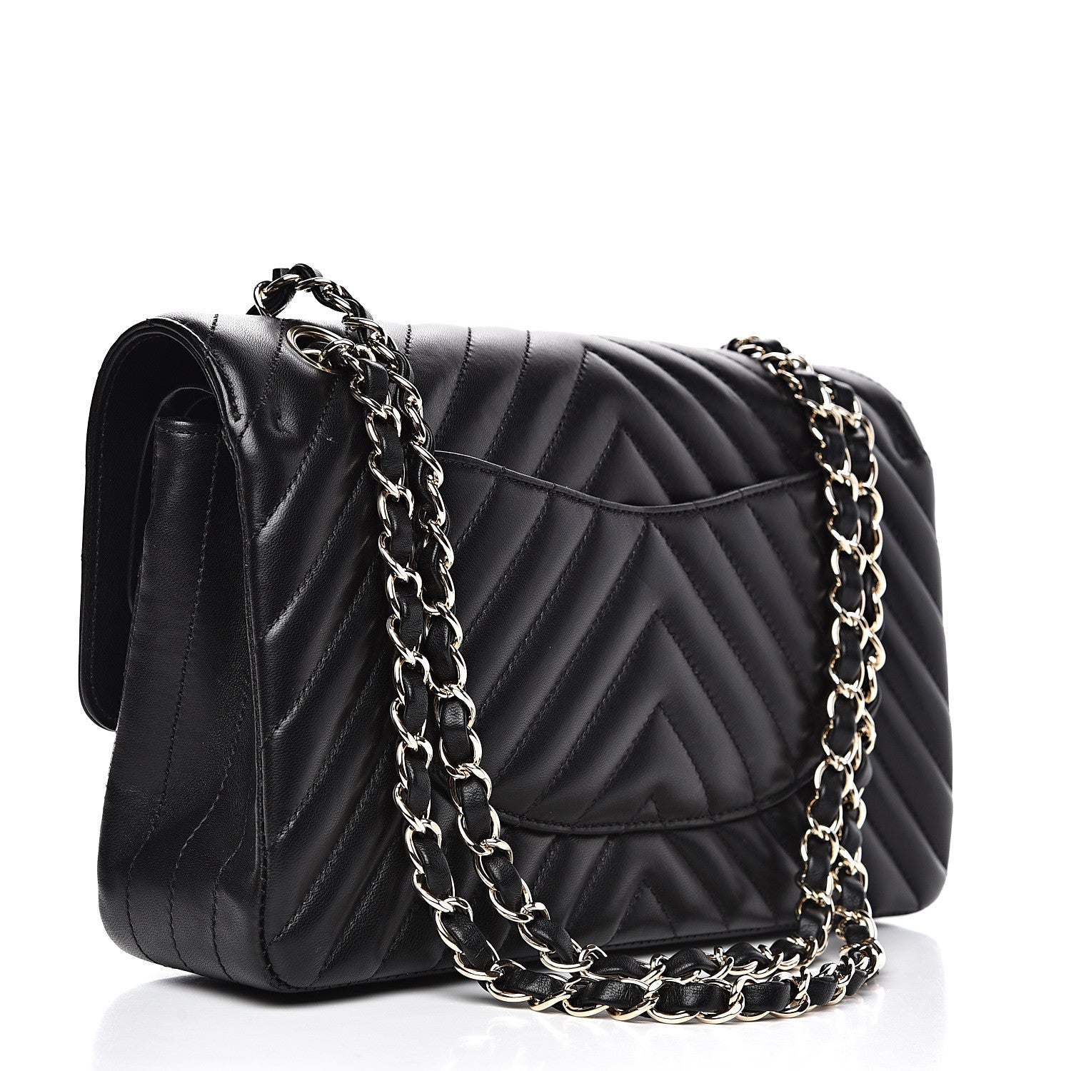 Chanel Lambskin Chevron Quilted Medium Double Flap Black 3 of 13