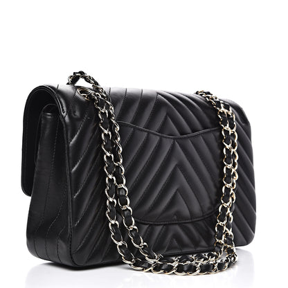 Chanel Lambskin Chevron Quilted Medium Double Flap Black 3 of 13