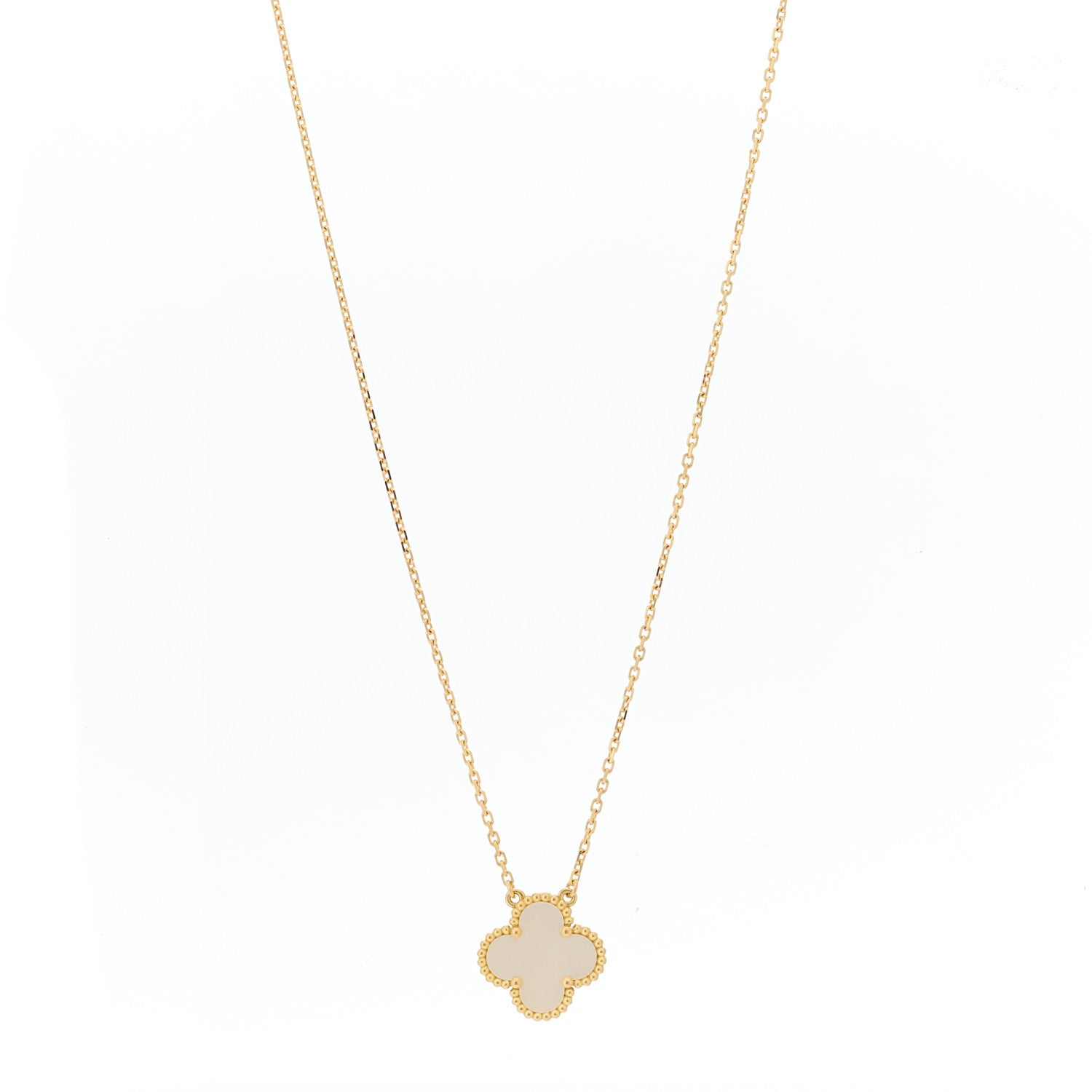 Van Cleef & Arpels 18K Yellow Gold Mother of Pearl Vintage Alhambra Pendant Necklace 1 of 6