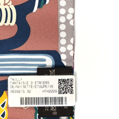 Hermes Silk Fantaisie D'Etriers Twilly Noisette Etoupe Vert 3 of 4