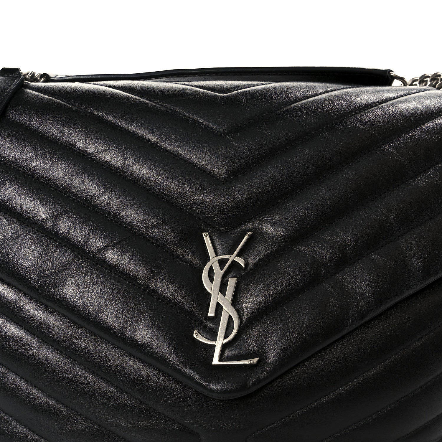 Saint Laurent Calfskin Y Quilted Monogram Large Loulou Chain Satchel Black 9 of 11