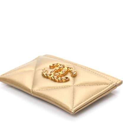 Chanel Metallic Lambskin Quilted Chanel 19 Card Holder Gold 9 of 9