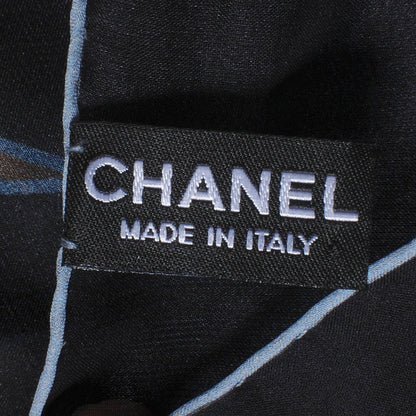 Chanel Silk Chiffon Floral Scarf Shawl Black Taupe 5 of 9