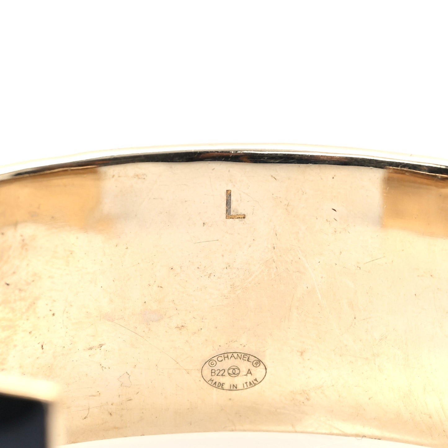 Metal Enamel Wide Chanel Logo Cuff Bracelet L Black White