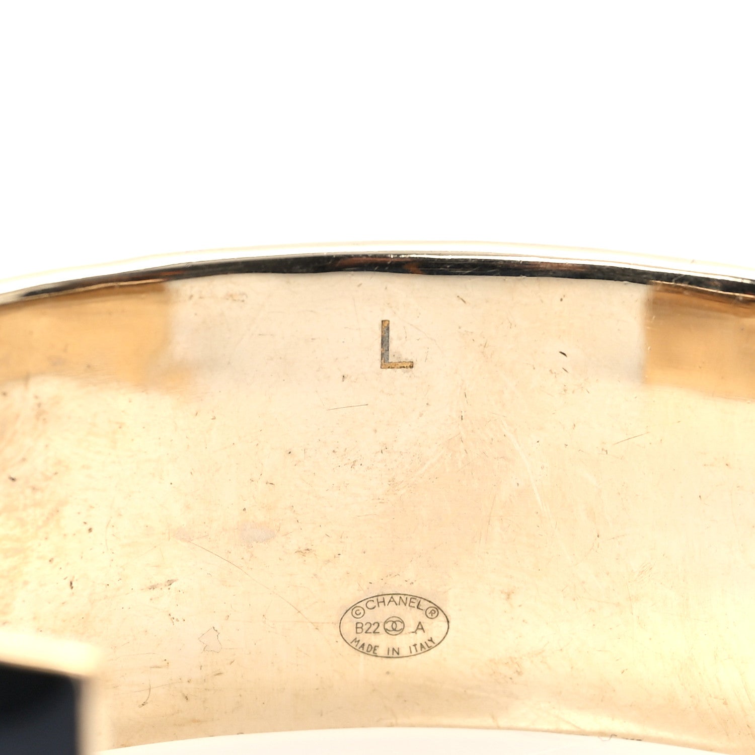 Chanel Metal Enamel Wide Chanel Logo Cuff Bracelet L Black White 4 of 6