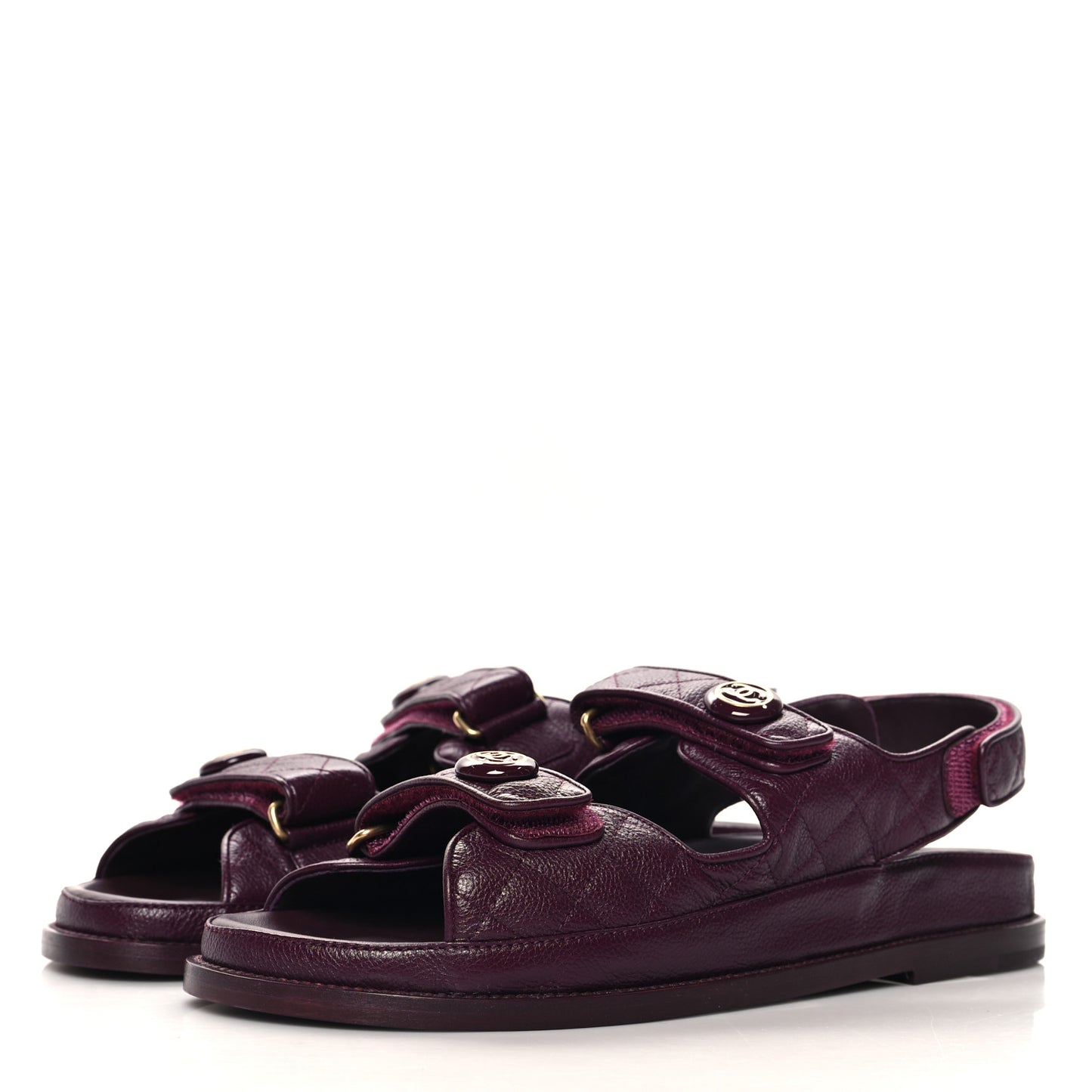 Grained Calfskin Velcro Dad Sandals 40.5 Burgundy