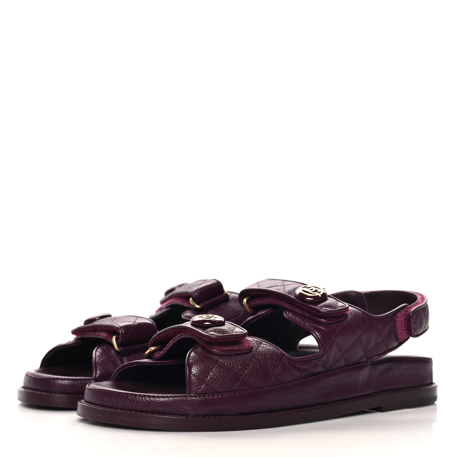 Chanel Grained Calfskin Velcro Dad Sandals 40.5 Burgundy 4 of 10