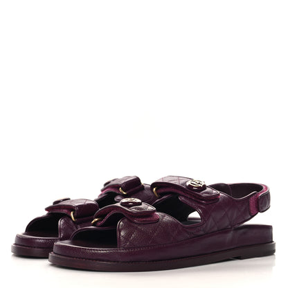 Chanel Grained Calfskin Velcro Dad Sandals 40.5 Burgundy 4 of 10
