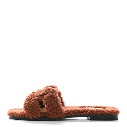 Hermes Woolskin Oran Sandals 36.5 Cognac 1 of 7
