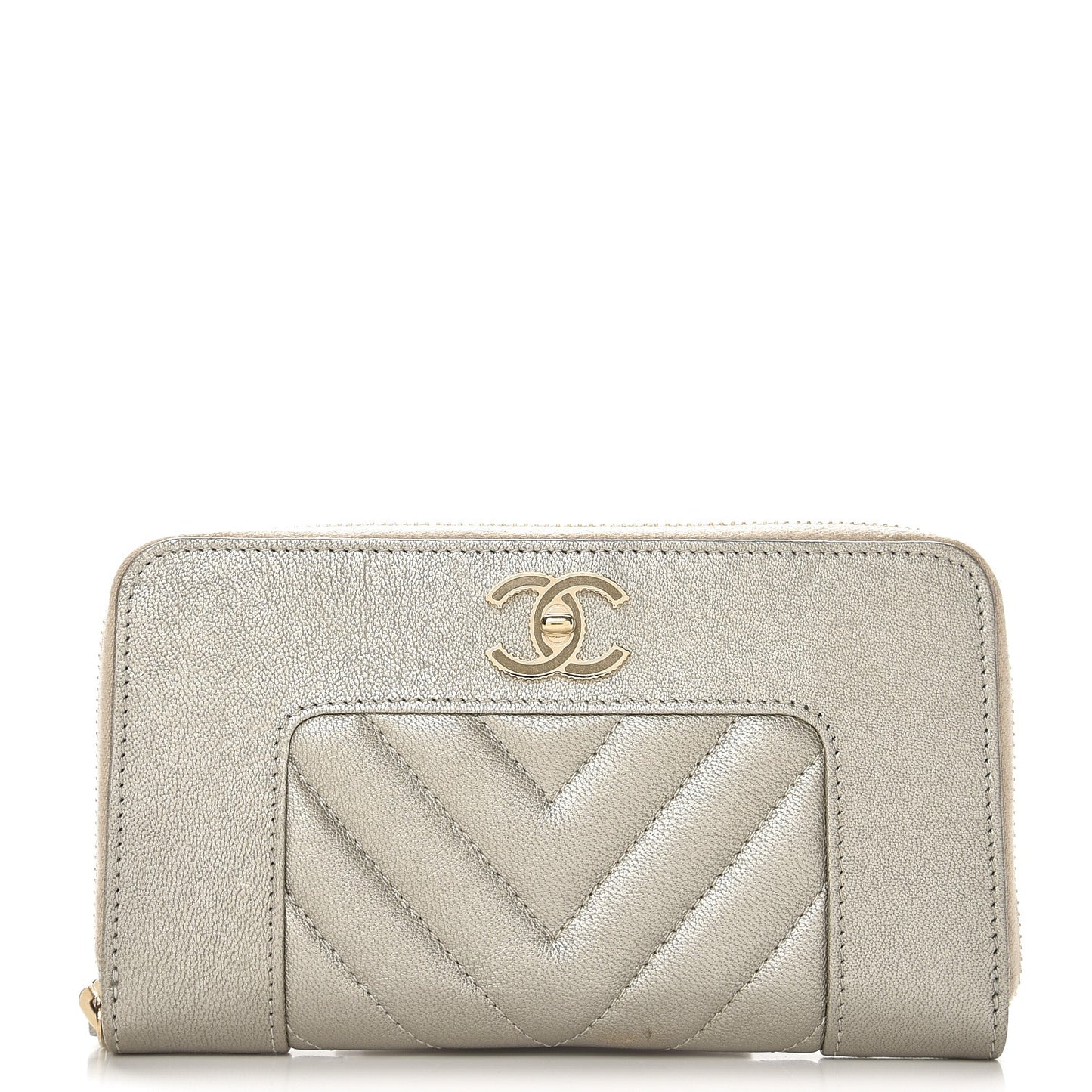 Metallic Sheepskin Quilted Mademoiselle Vintage Zip Around Wallet Light Gold