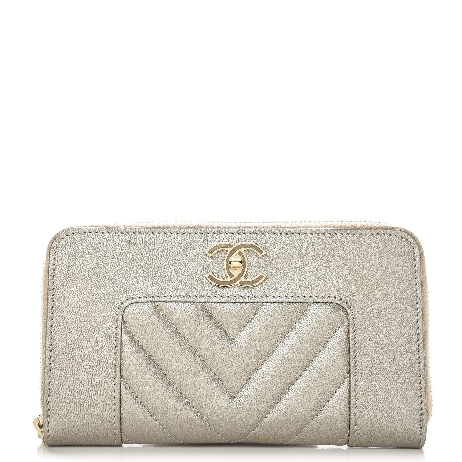 Chanel Metallic Sheepskin Quilted Mademoiselle Vintage Zip Around Wallet Light Gold 1 of 9