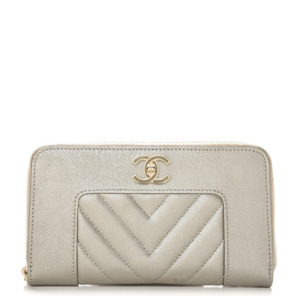 Chanel Metallic Sheepskin Quilted Mademoiselle Vintage Zip Around Wallet Light Gold 1 of 9