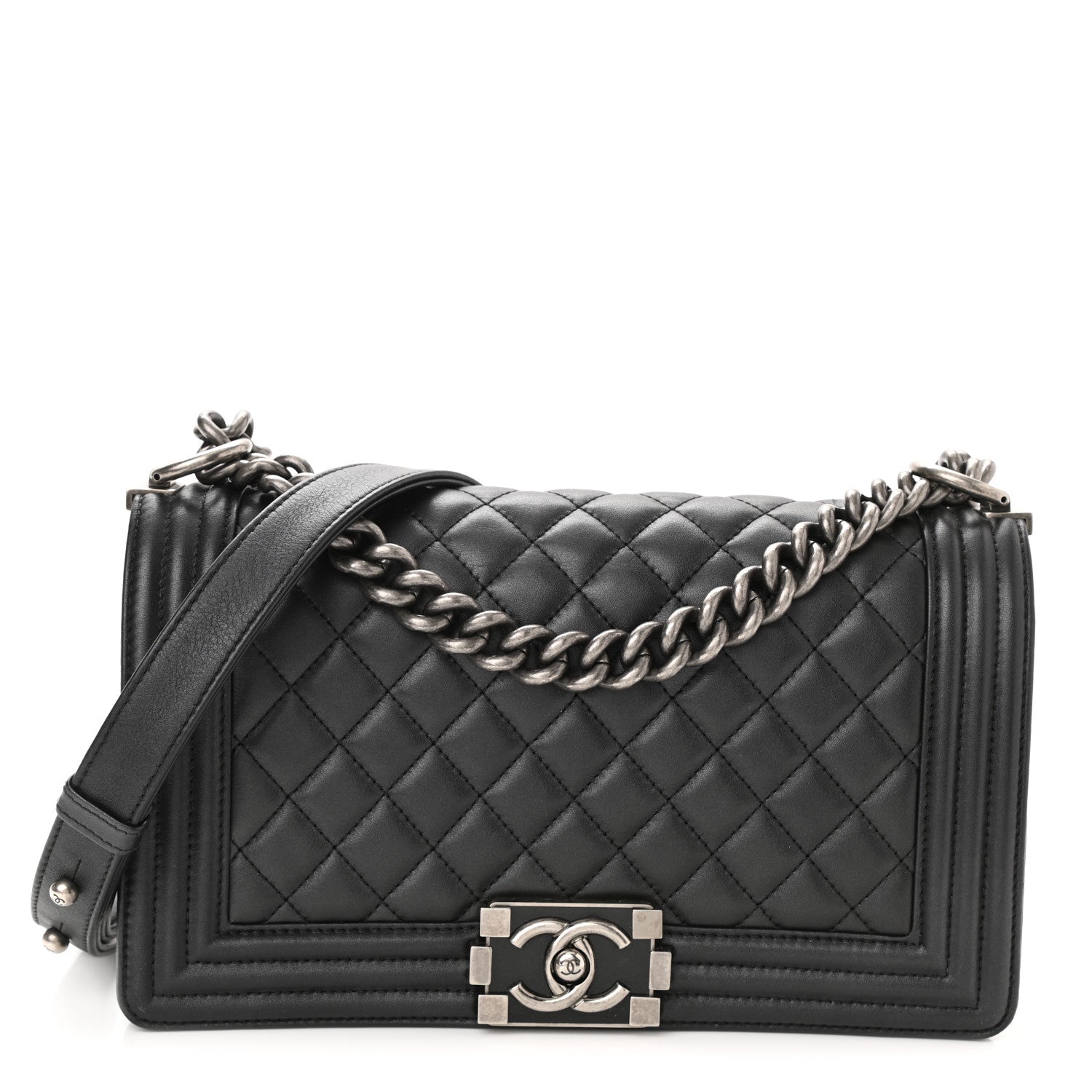 Chanel Metallic Calfskin Quilted Medium Boy Flap Black 1 of 8