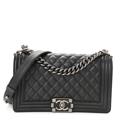 Chanel Metallic Calfskin Quilted Medium Boy Flap Black 1 of 8