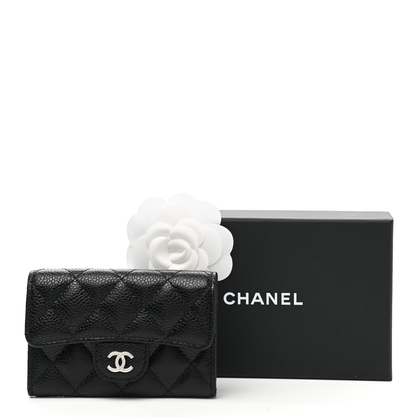 Caviar Quilted Flap Card Holder Black