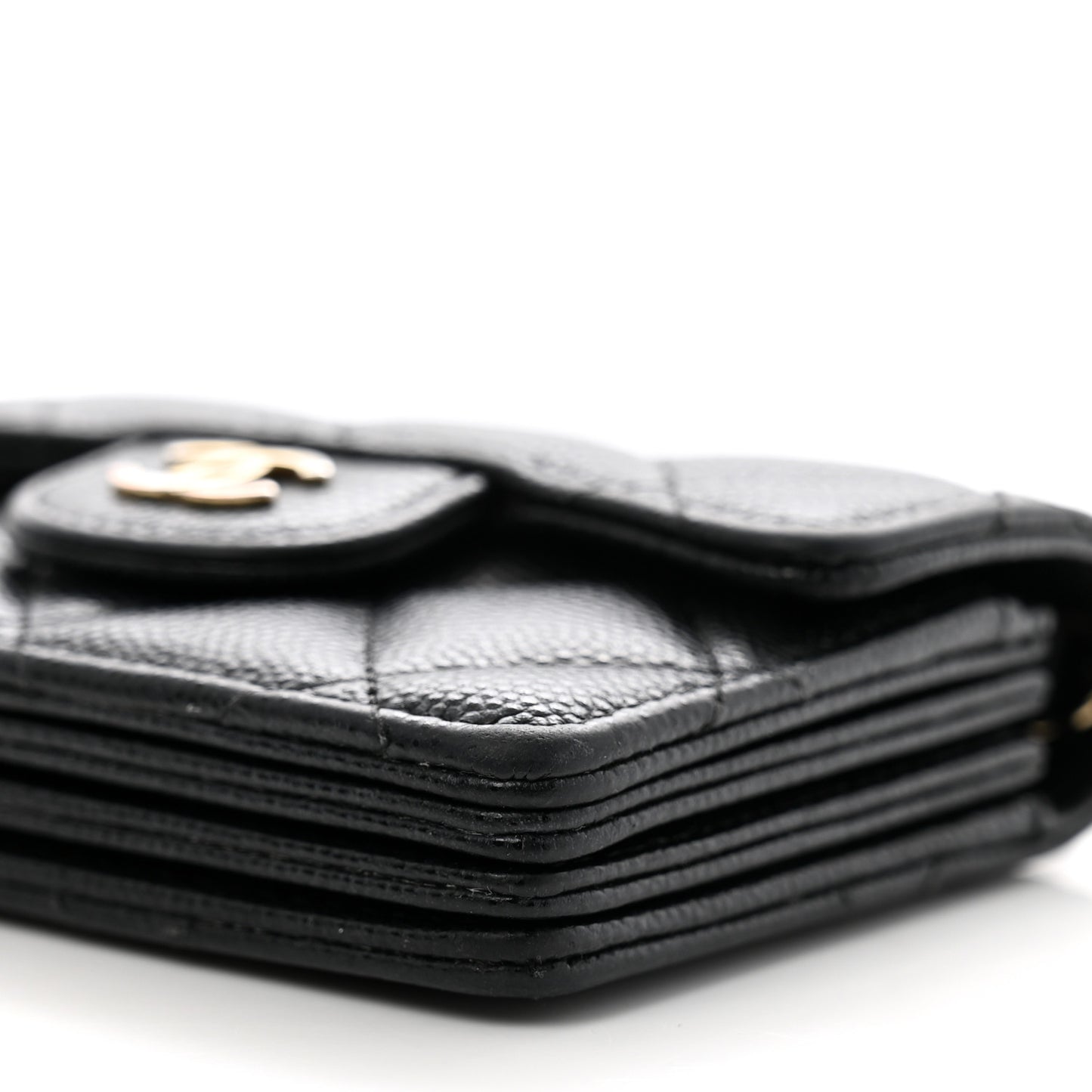 Caviar Quilted Flap Card Holder On Chain Black