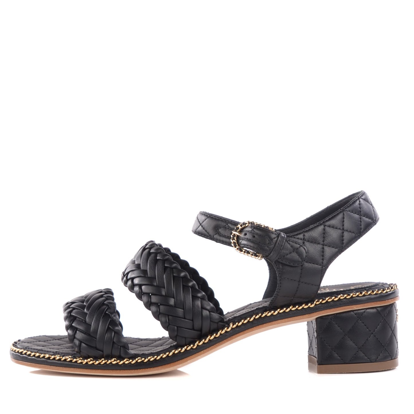 Calfskin Woven Chain Around CC Sandals 38 Black