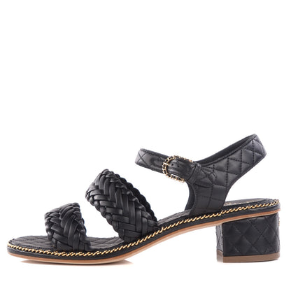 Chanel Calfskin Woven Chain Around CC Sandals 38 Black 1 of 8