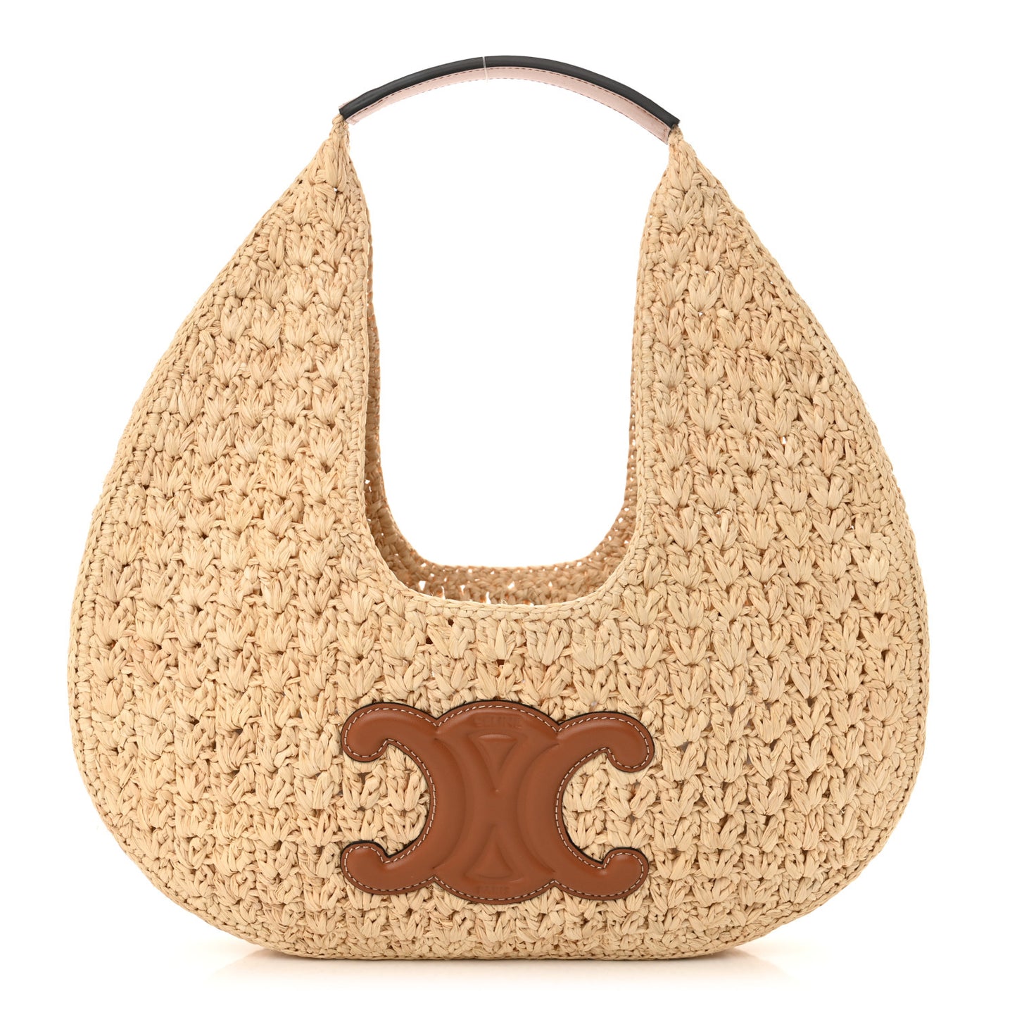 Raffia Calfskin Triomphe Panier Hobo Bag Natural Tan