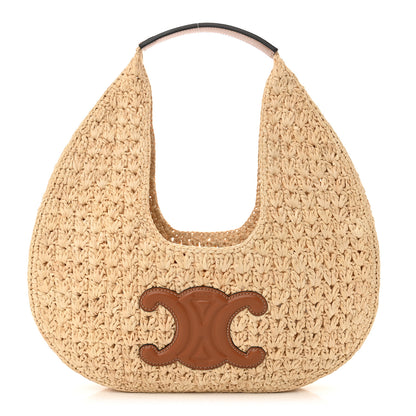 Celine Raffia Calfskin Triomphe Panier Hobo Bag Natural Tan 1 of 9