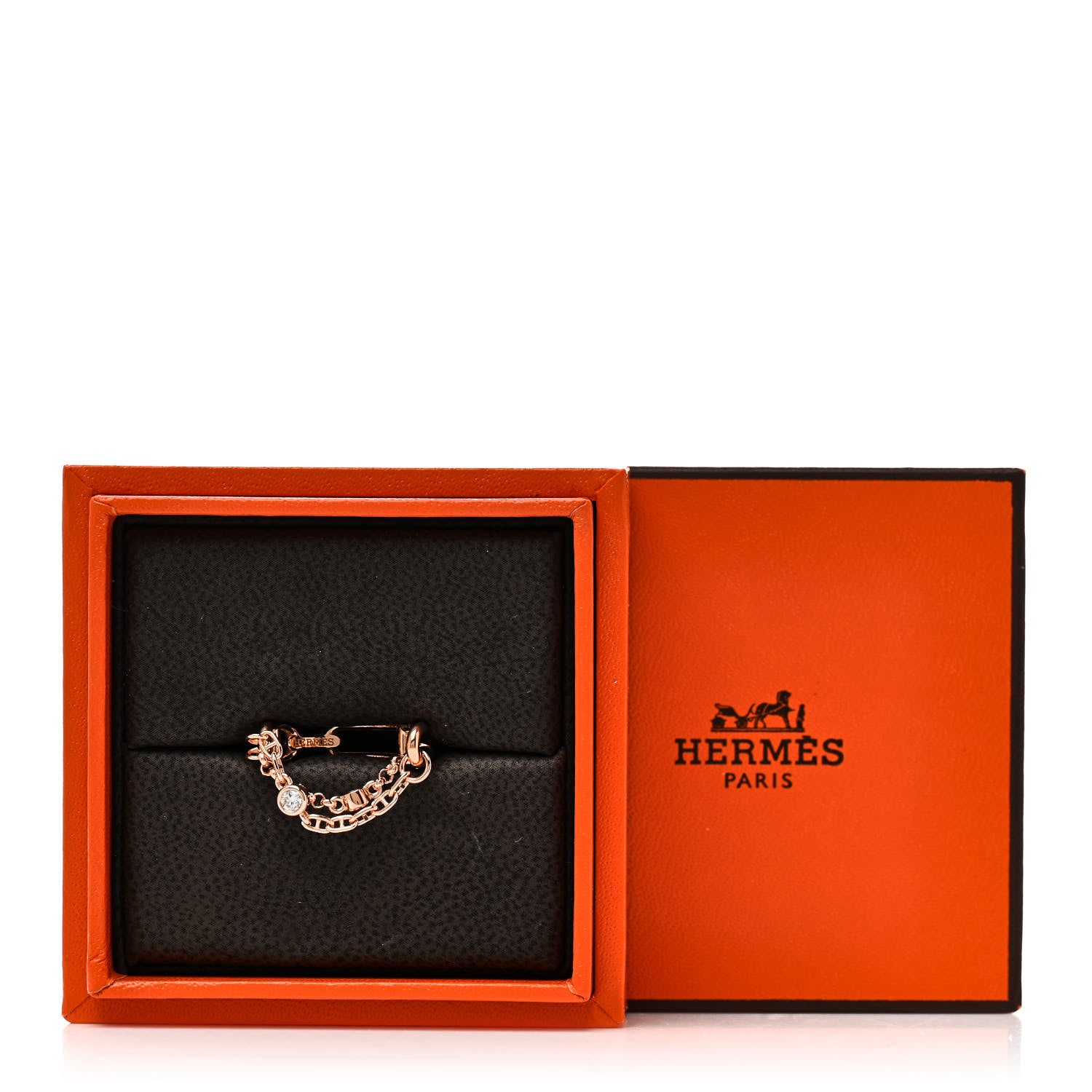 Hermes 18K Rose Gold Diamond PM Chaine d'Ancre Chaos Ring 52 6 6 of 6