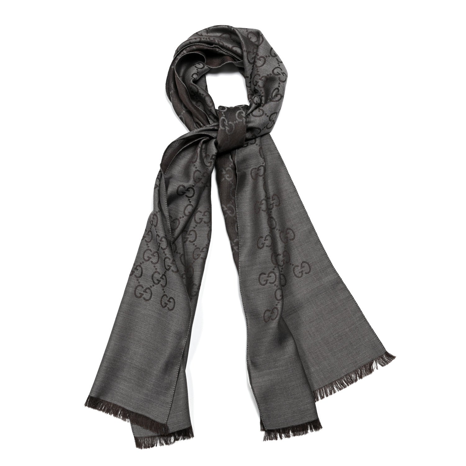 Gucci Wool Silk GG Monogram GGNat Scarf Anthracite 1 of 4