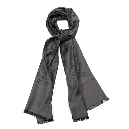 Gucci Wool Silk GG Monogram GGNat Scarf Anthracite 1 of 4