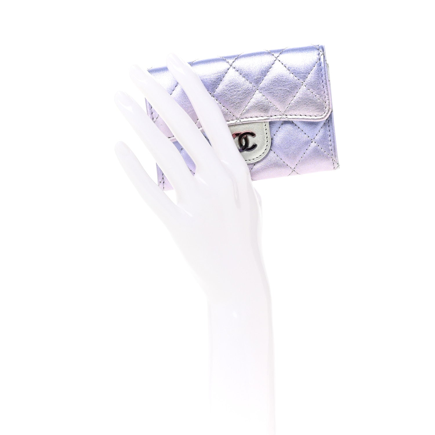 Chanel Gradient Metallic Calfskin Quilted Flap Card Holder Wallet Silver Blue Yellow Purple 2 of 11