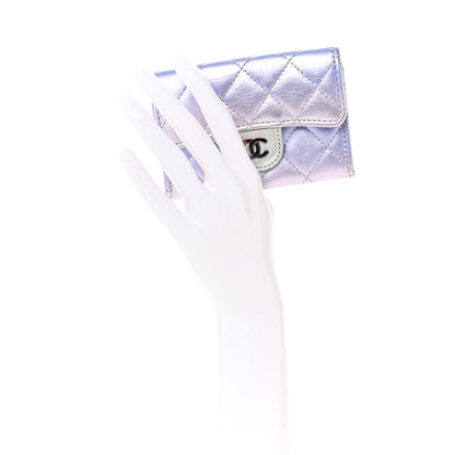 Chanel Gradient Metallic Calfskin Quilted Flap Card Holder Wallet Silver Blue Yellow Purple 2 of 11