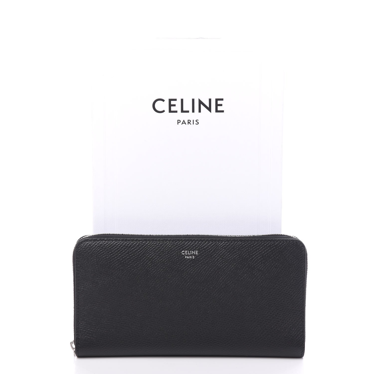 Celine Grained Calfskin Large Zip Around Multifunction Wallet Black 7 of 7