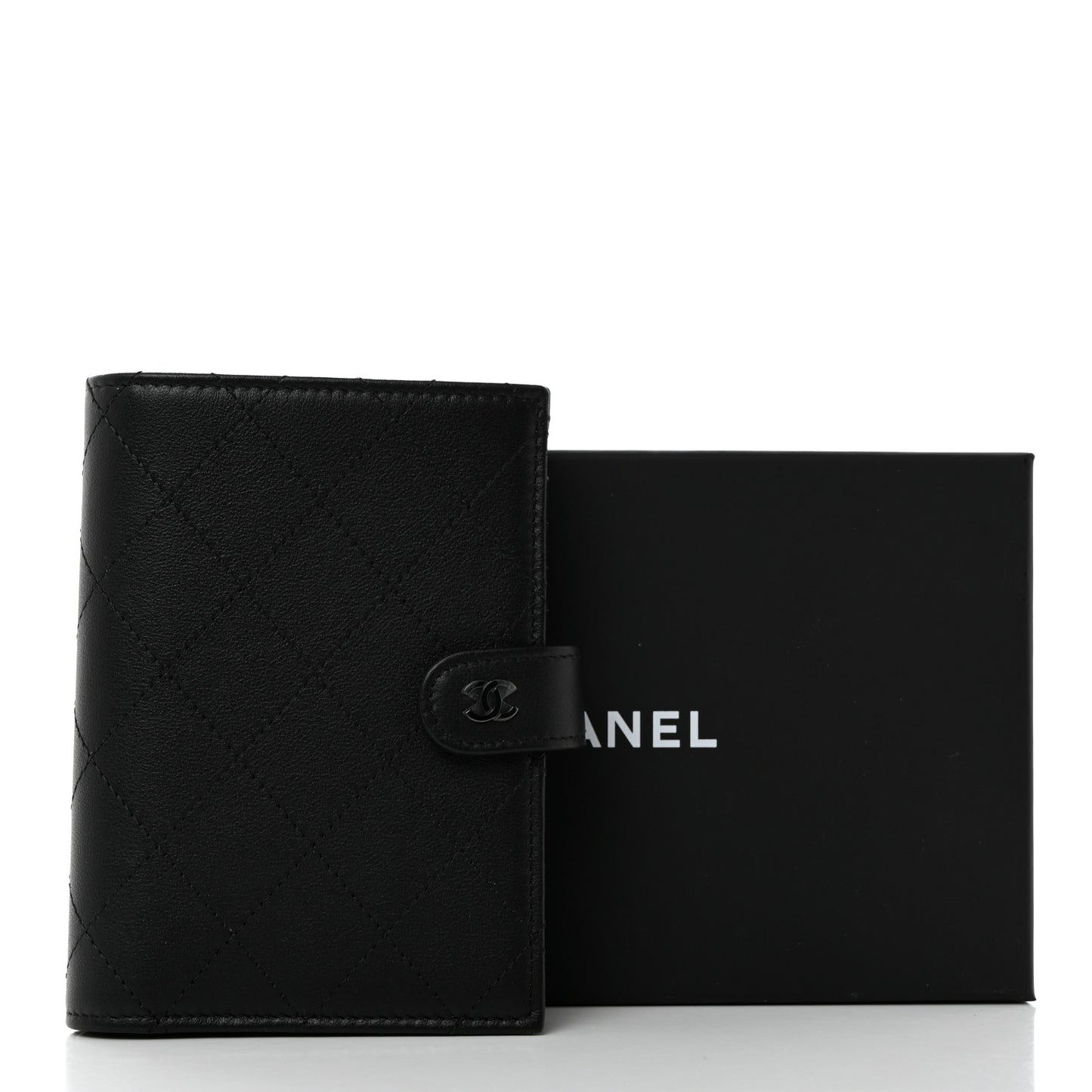 Grained Calfskin Quilted passport Holder Wallet So Black