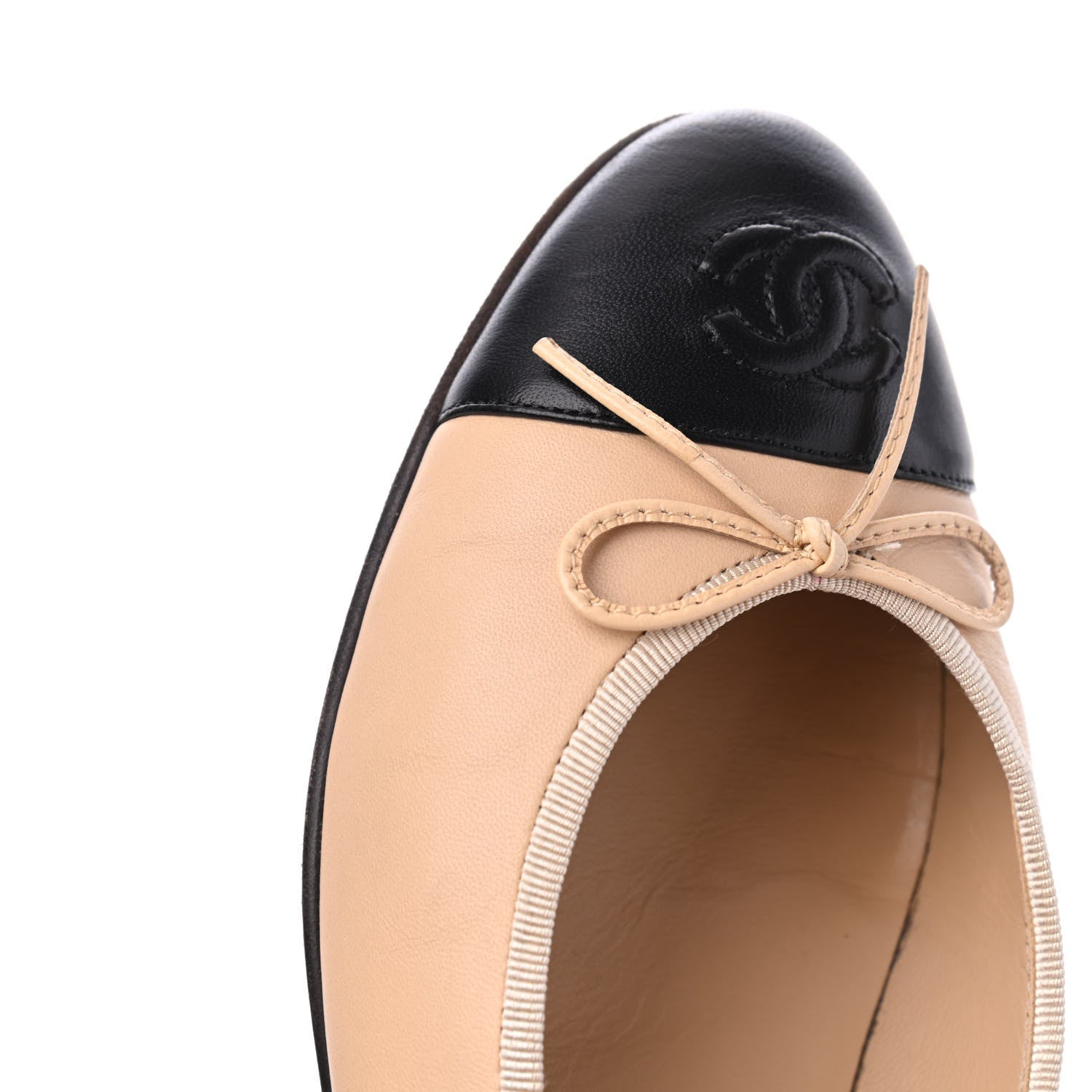 Chanel Lambskin Cap Toe CC Ballerina Flats 38 Beige Black 13 of 19