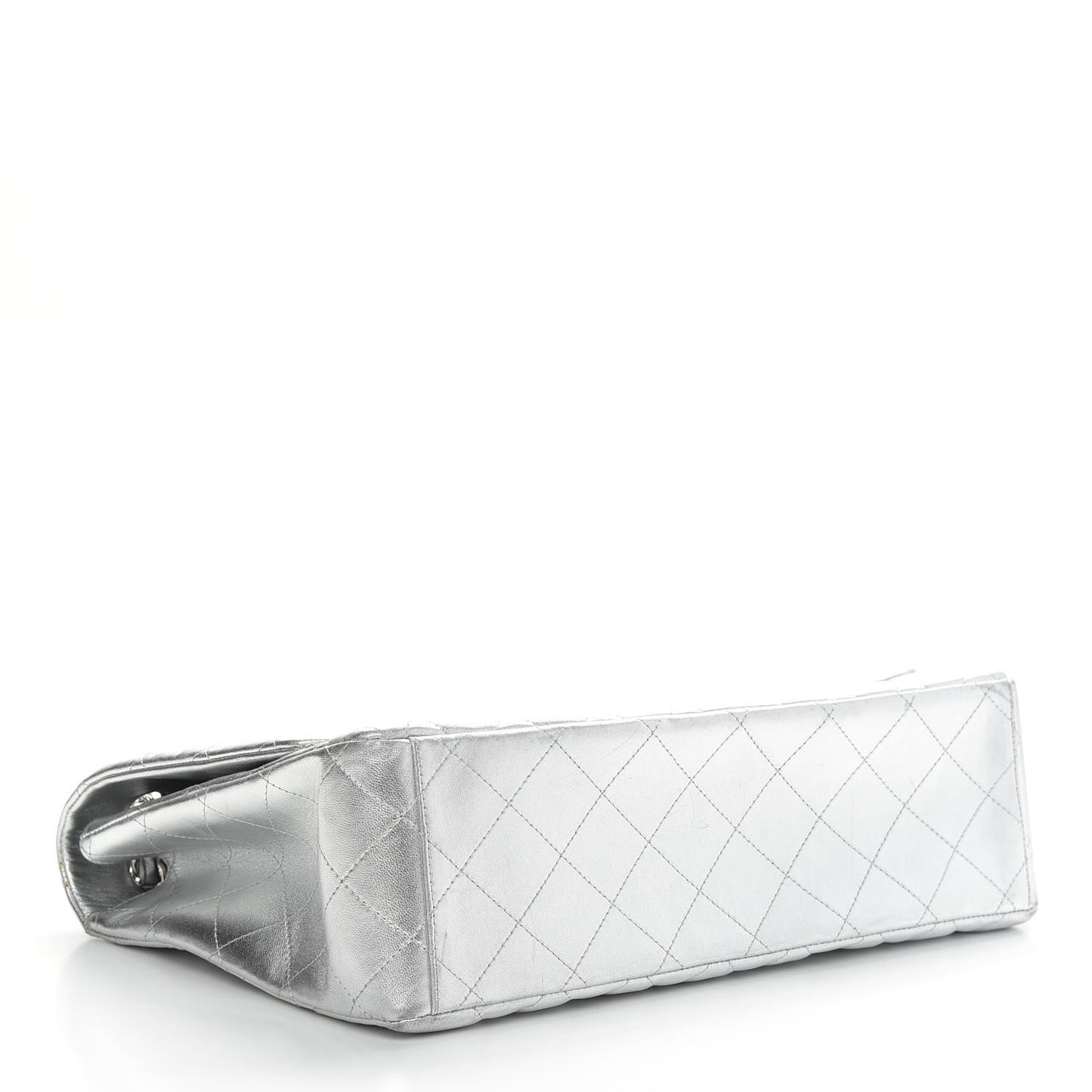 Metallic Lambskin Quilted Maxi Single Flap Silver