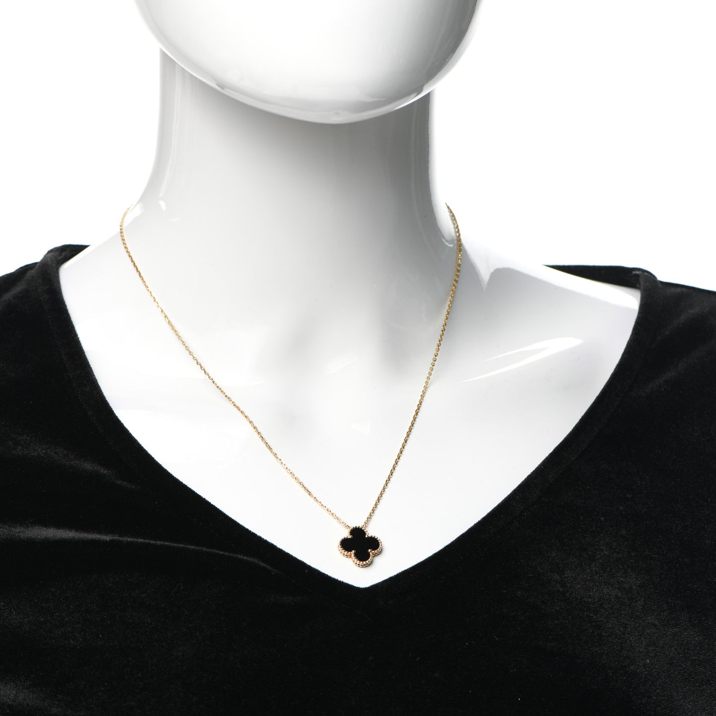 18K Yellow Gold Black Onyx Vintage Alhambra Pendant Necklace