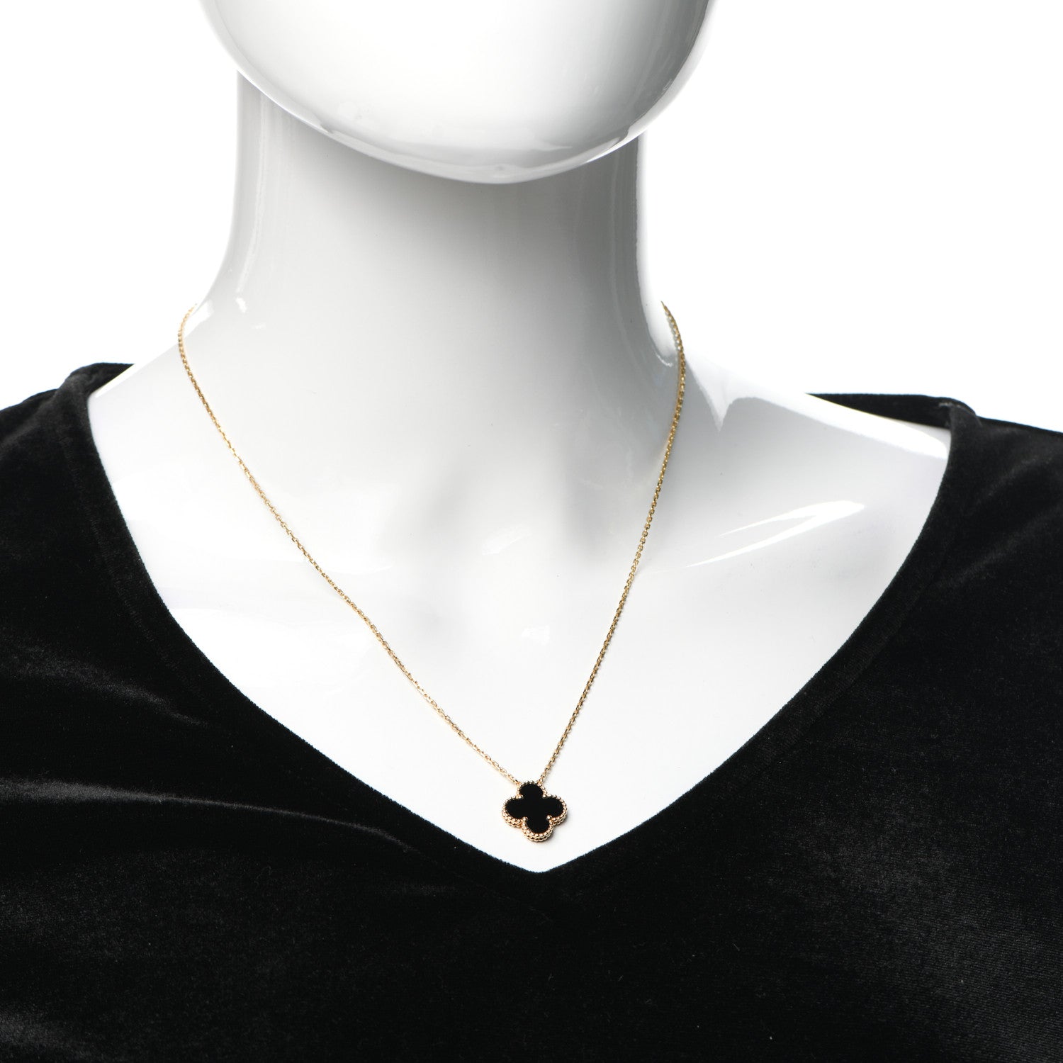 Van Cleef & Arpels 18K Yellow Gold Black Onyx Vintage Alhambra Pendant Necklace 2 of 7