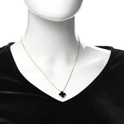 Van Cleef & Arpels 18K Yellow Gold Black Onyx Vintage Alhambra Pendant Necklace 2 of 7
